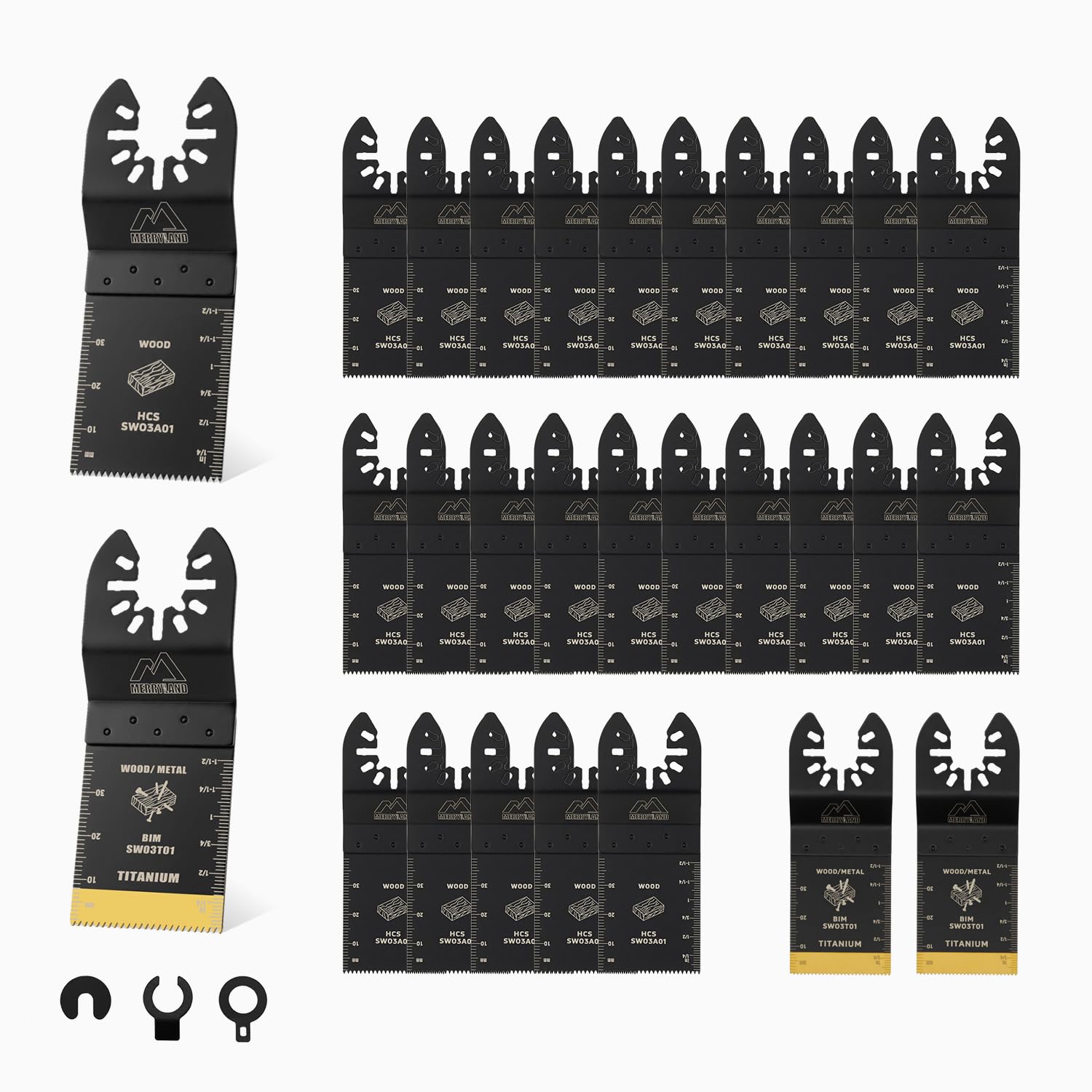 Merryland 30 Pack Oscillating Saw Blades Universal Titanium Multitool Blade