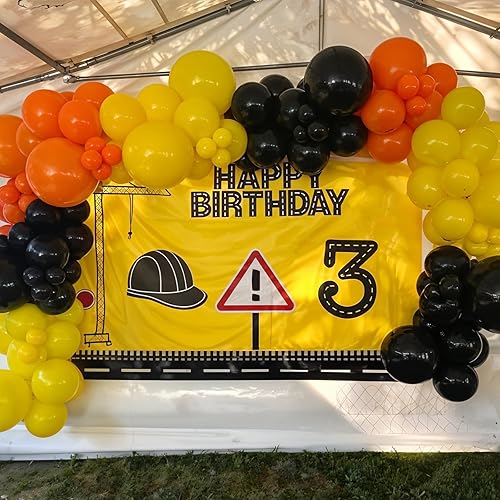 Miniatura 5 de Kit de guirnalda de globos de fiesta de construcción, suministros de fiesta de cumpleaños de construcción, guirnalda de globos naranja, negro y
