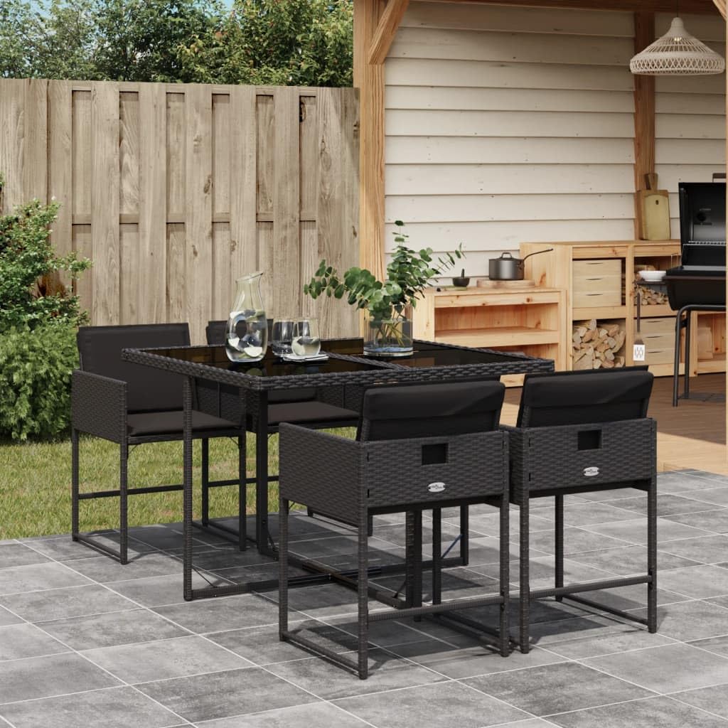 vidaXL Ensemble à Manger de Jardin Coussins 5pcs Noir Résine tressée