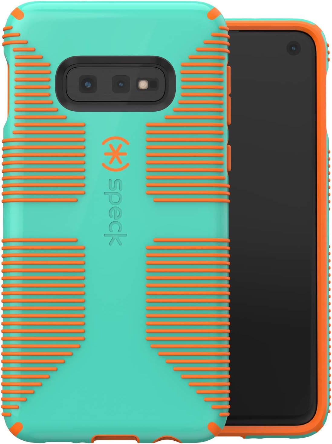 Speck Products CandyShell Grip Samsung Galaxy S10e Rubber Case, Tropic Teal/Pumpkin Orange