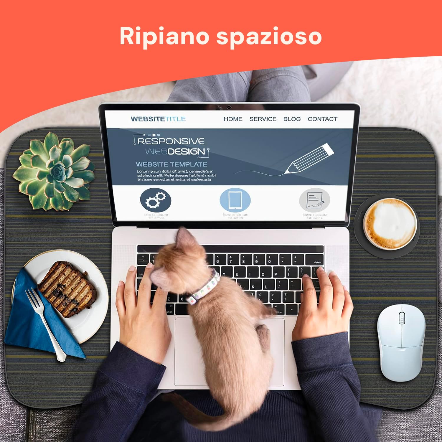 Wintem - Tavolino da Letto Pieghevole Nero 60x40 cm con Porta Bicchiere e Supporto Tablet | Tavolino Salvaspazio per Colazione, Studio o Relax su Letto o Divano