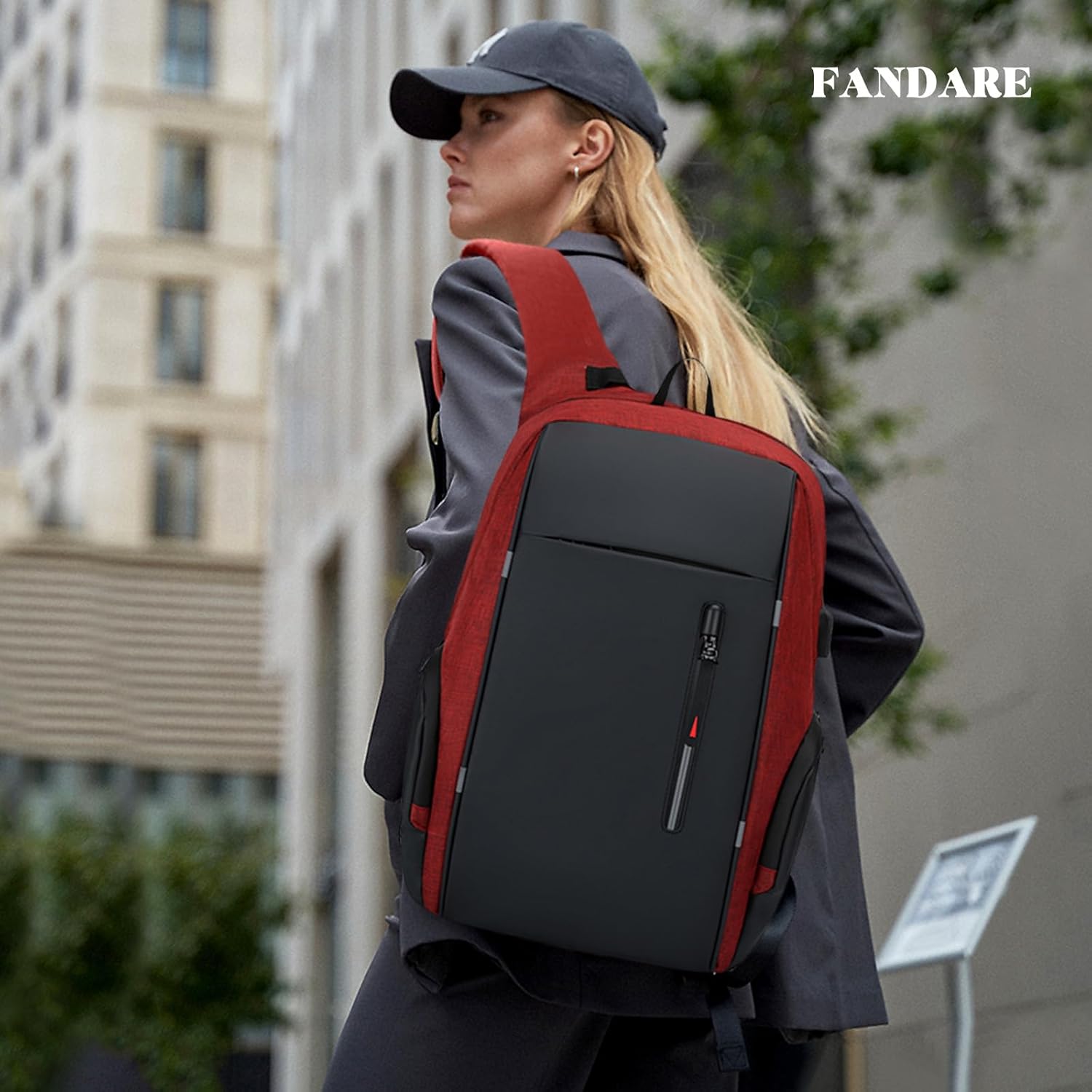 FANDARE New Men Business Backpack Women Laptop Backpack Travel Airline Approved Carry On Bags for Airplanes Gym Bag with USB Daypacks College Travel Essentials Durable Polyester Red