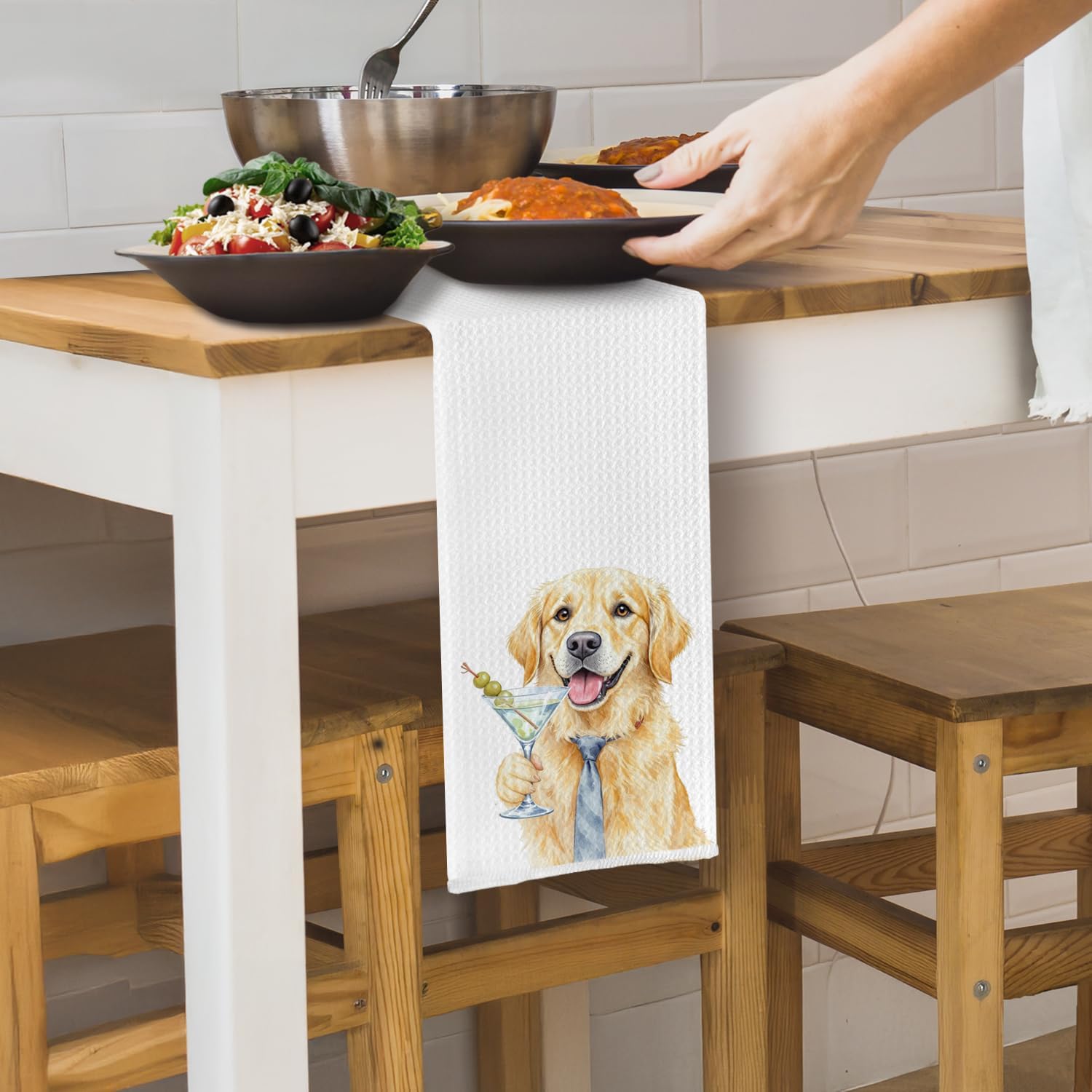 Funny Martini Cocktail Golden Retriever Kitchen Towels,Dog Decor for Party Kitchen Bar Pub Home,Golden Retriever Dog Martini Cocktail Lovers Gifts for Women,16X24 Inches image 4