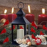 Vista 8 de Adornos de Navidad con clip cardenal, decoraciones navideñas, clips plateados, cuerpos flocados rojos con alas de plumas y cola, 20 piezas