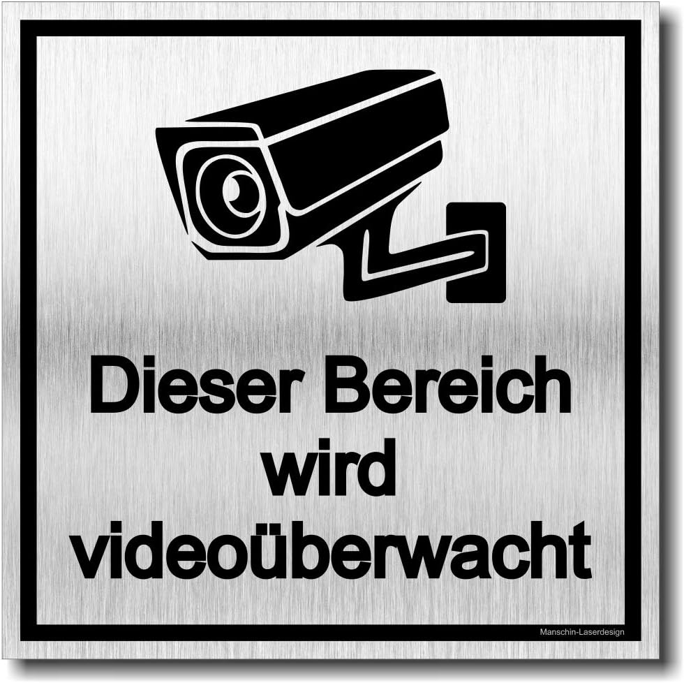Cartello con scritta in lingua tedesca: Achtung - Grundstück wird videoüberwacht, in alluminio Dibond, con dimensioni di 300 x 200 mm, spessore 3 mm