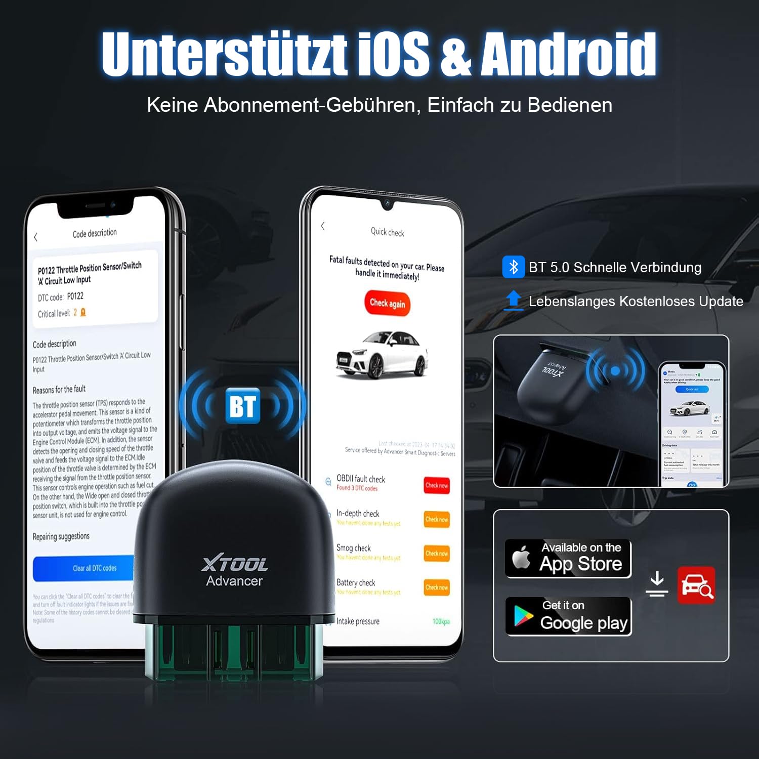 XTOOL AD20 Pro OBD2 Diagnosegerät Auto Scanner Alle System Scan, Obd2 Auslesegerät mit DTC-Definition, Öl-Reset, 13+ Sprachen, Spannungserkennung, Lebenslange Kostenlose Updates, für iOS und Android