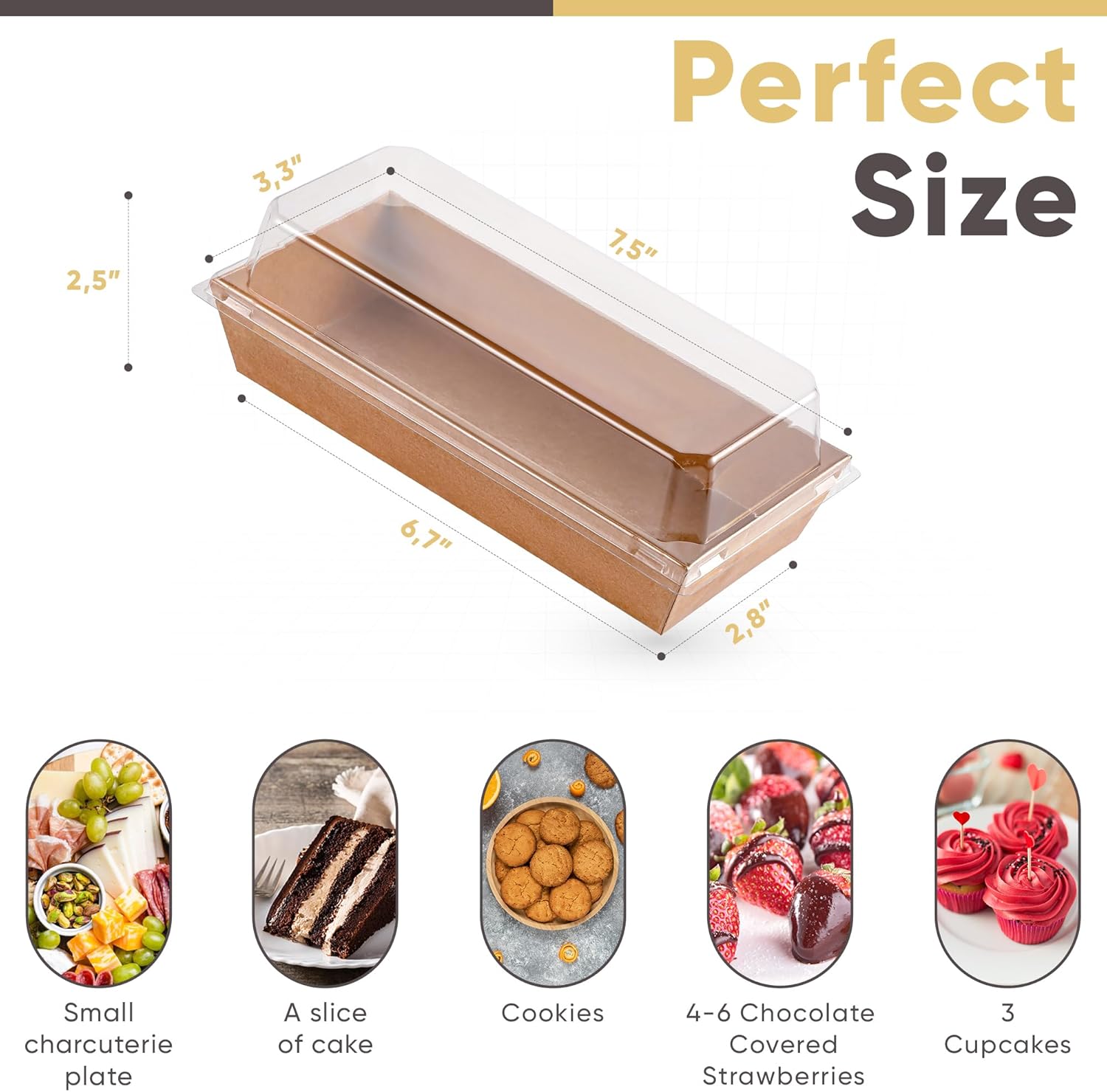 100 Pack Mixed Size Charcuterie Boxes with Clear Lids - Brown Square and Rectangular Food Containers for Professional Presentation