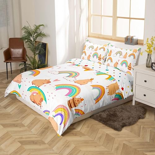 Miniatura 4 de Funda de edredón tamaño individual arcoíris para niñas, funda de edredón de dibujos animados Capybara para niños, regalos para amantes de Capybara,
