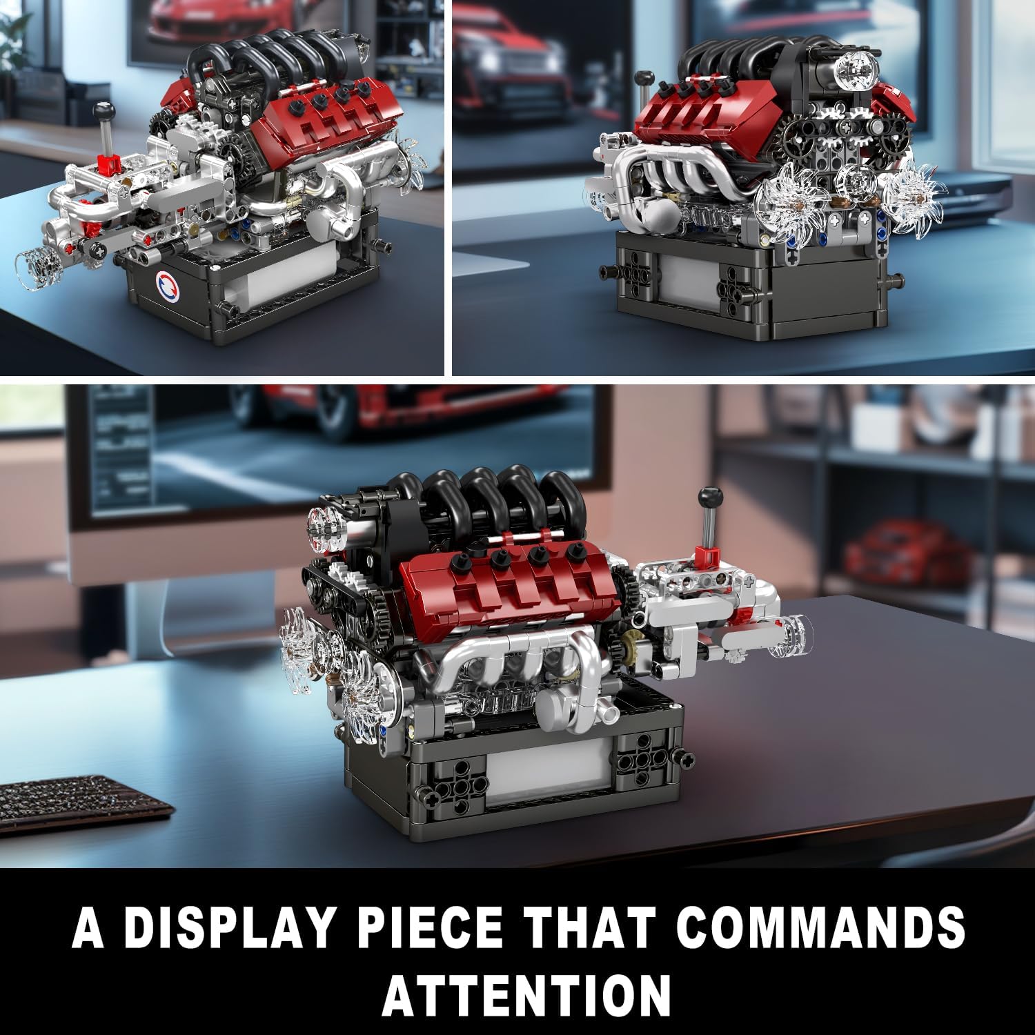 Mould King 10227 V8 Engine Model Kit, 787+Pcs Mini V8 Engine Kits that Runs, Build Your Own Car Model Engine with Gearshift & Motor, Building Blocks for Adults, DIY Construction Engineering Toy