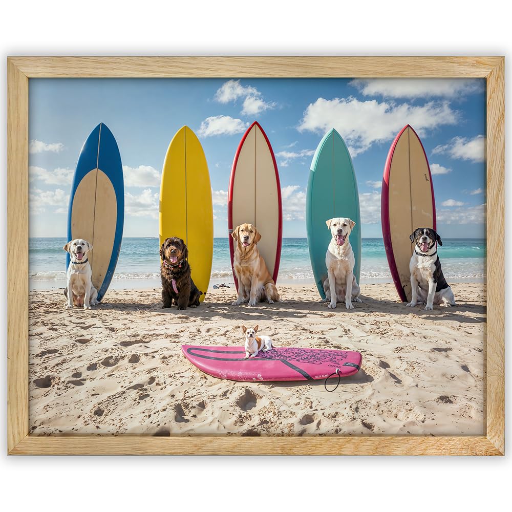 Amazon.com: Surf's Up: Cute Surfing Dogs Beach House 11x14 Framed
