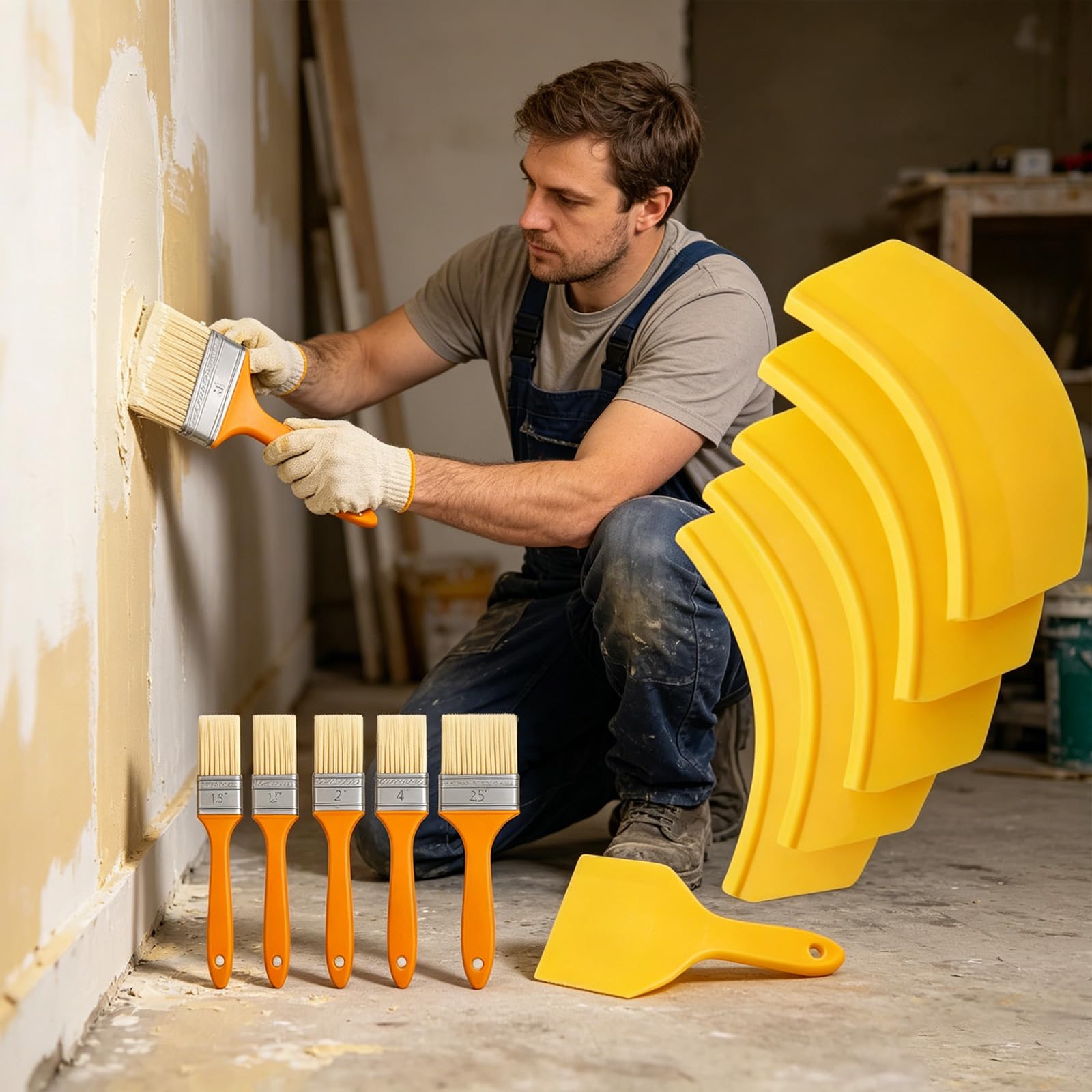 Juego de brochas y Boquilla para Verter latas de Pintura, Herramientas de Pintura para hogar de 10 Piezas con 5 Anchos de brochas y Soporte de llenado de Bandeja para Trabajos de Pared y molduras