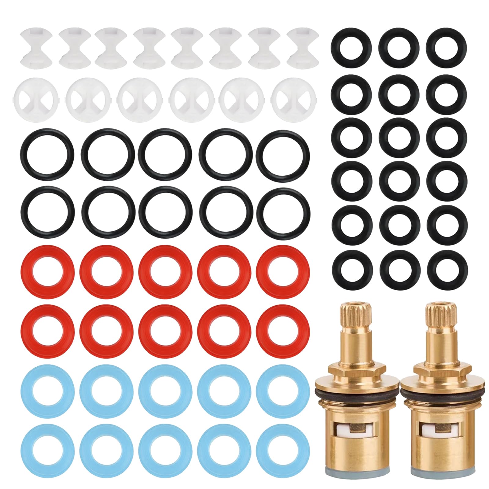 2 Pcs Universal Tap Cartridge Replacement with 120 Pcs Tap Washers,Brass T-ap Cartridge Faucet Repair Parts Kit-Multi Size Silicone O Rings&Leak Proof Gaskets for Kitchen and Bathroom Faucet Repair