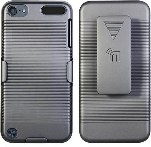 Nakedcellphone - Funda con clip para iPod Touch 7/6/5, funda rígida acanalada negra y cinturón con soporte para iPod Touch 7, 6ª y 5ª generación