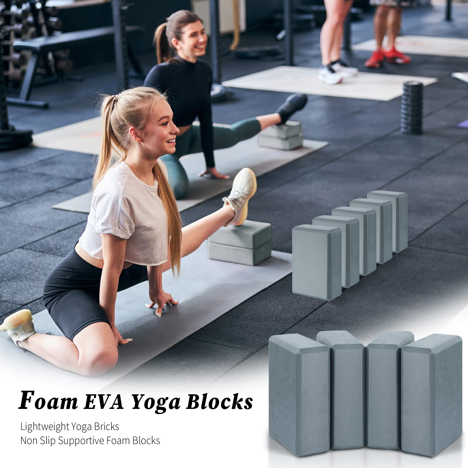 Yoga-Blöcke, weiche EVA-Schaumstoff-Blöcke, stützend, Yoga-Block, rutschfest, für Pilates, Übungen, Workout, Meditation, Grau, 22,9 x 15,2 x 7,6 cm, 4 Stück