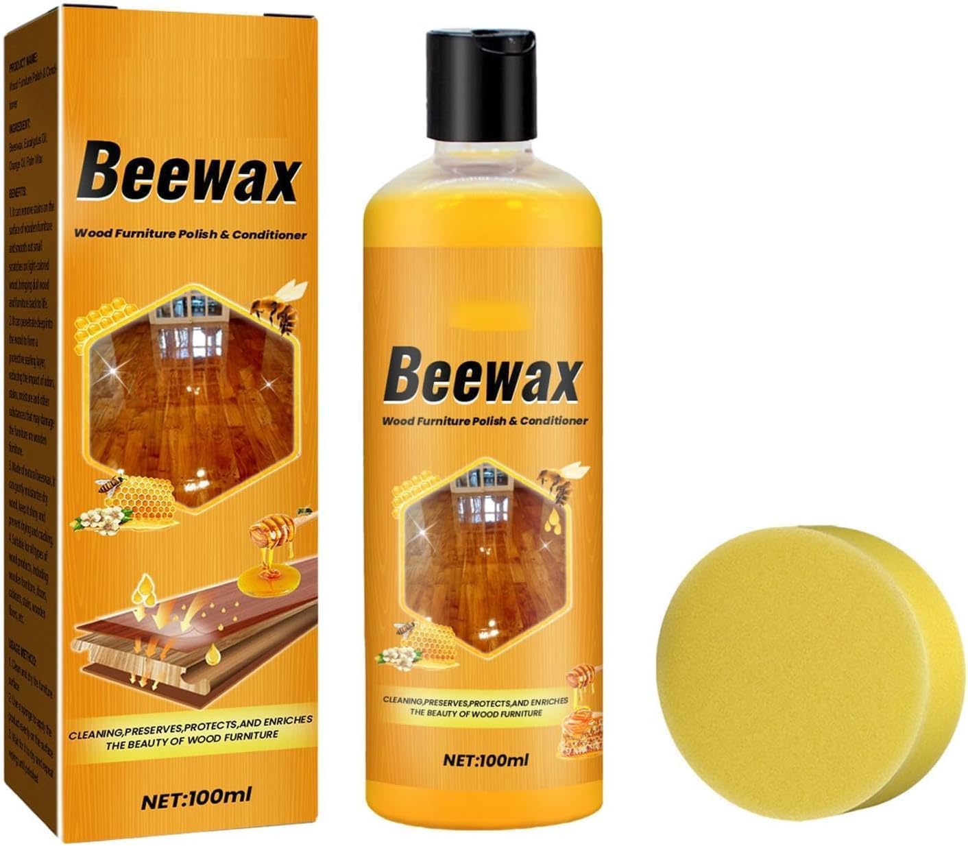 100ml Bee Wax Furniture Polish Agent - Natural Wood Polish & Conditioner for Long-Lasting Shine & Protection, Scratch & Moisture Resistance, Suitable for All Types of Treated Wood Surfaces