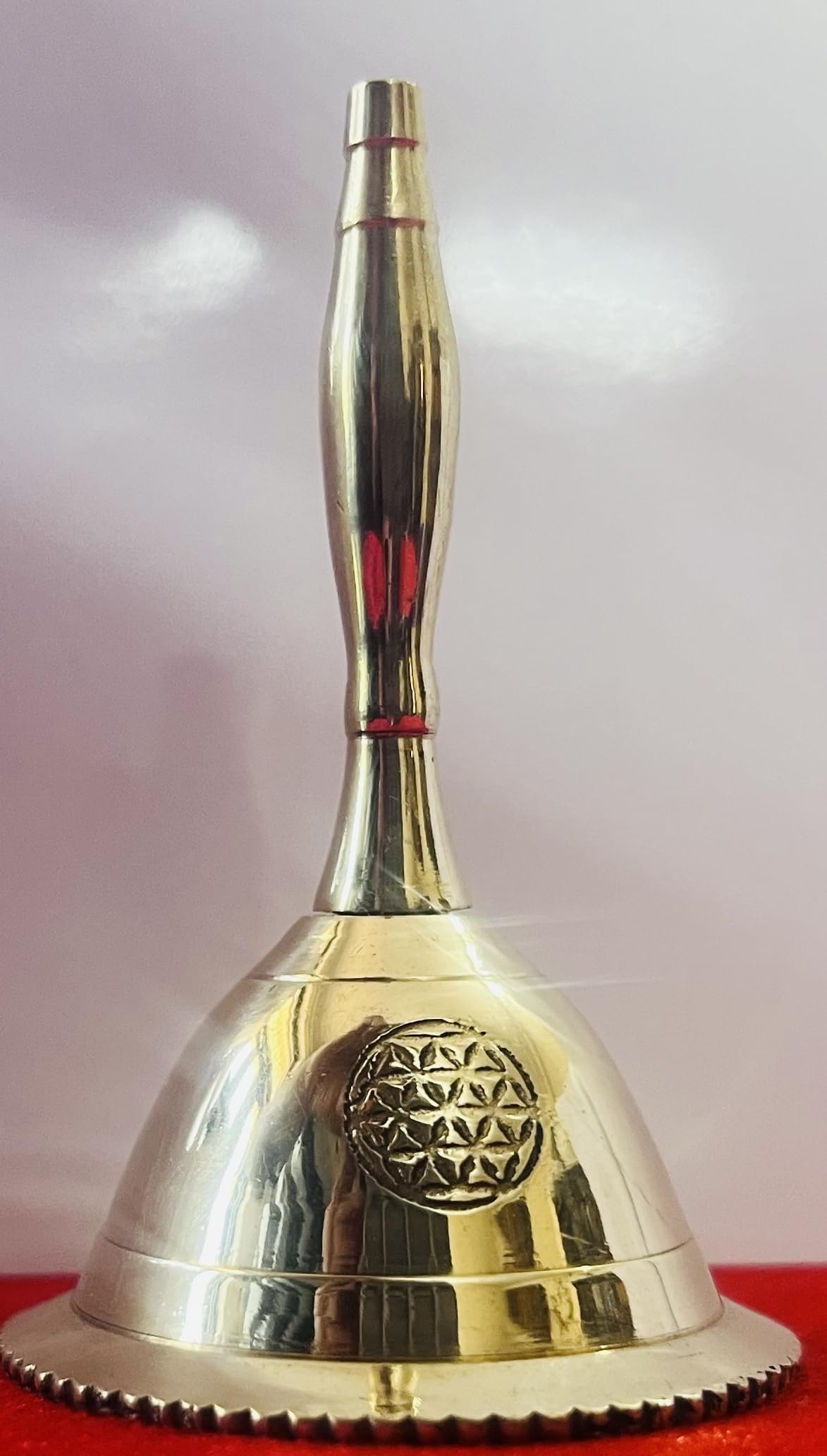 Indian Consigners Hand Bell Loud Brass Call Bells 3 Inches Altar Pendulam Use (Flower of Life) - Image 2