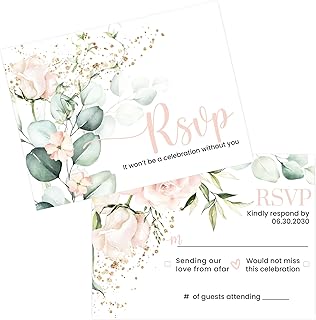 Blush Blooms Personalized Wedding RSVP Cards, Custom Printed Response Cards with Envelopes, 3x5.5 Inch Elegant Design, Response & Reminder Invitation Inserts, Pink and Gold Floral Designs