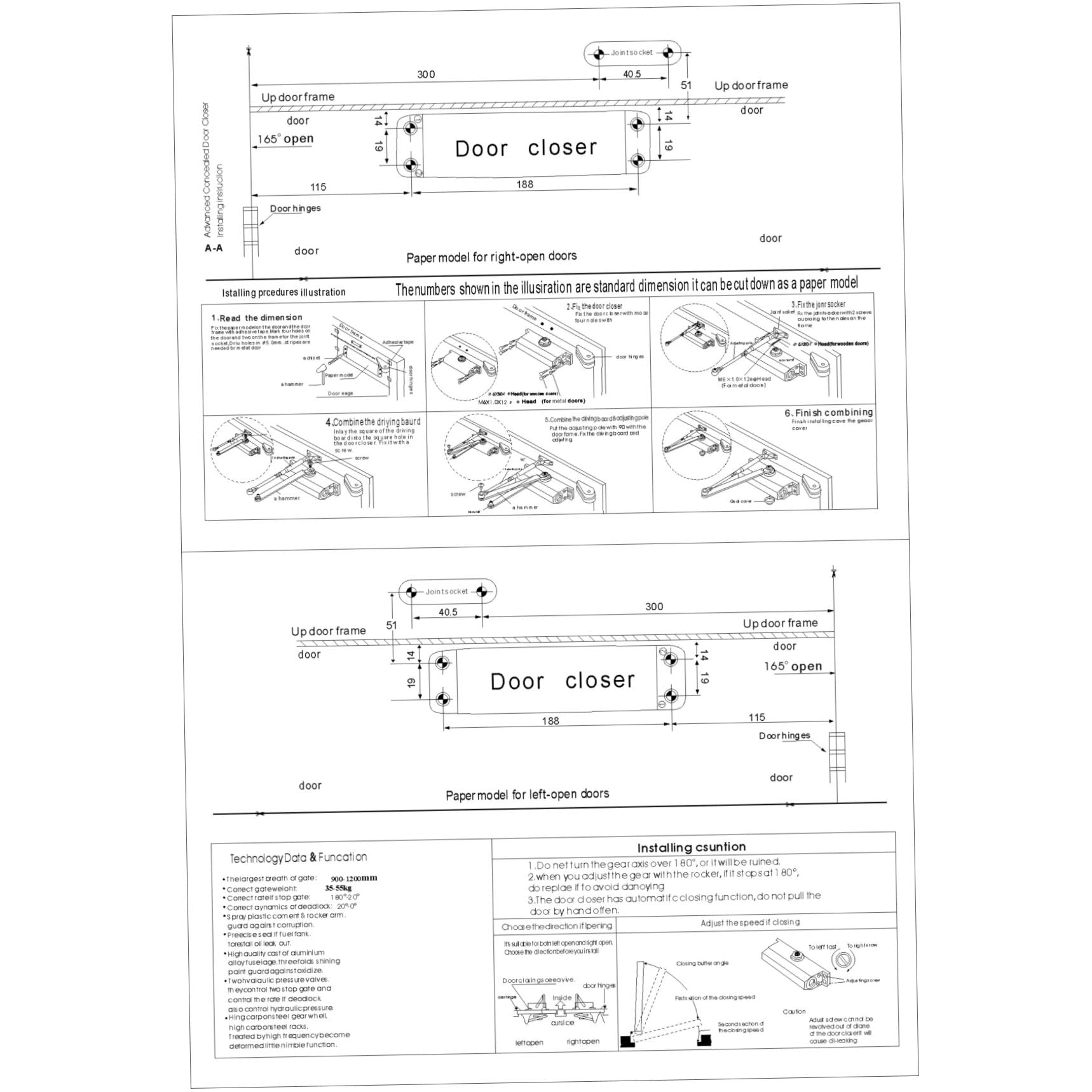 Grand Ferme-porte 75kg Taille 078, Fermeture Automatique 180° | Amortisseur en Acier Inoxydable Argenté, Vitesse Réglable en Continu, Fonction Butée 90° et Tampon