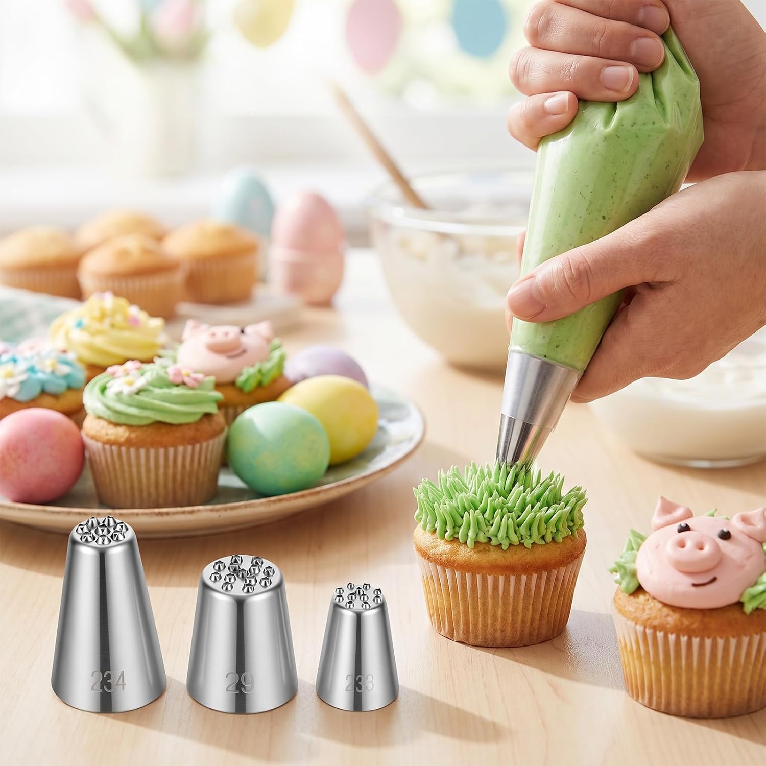 Ptwola 3 Pcs Grass Piping Tip for Cake Decorating Stainless Steel Frosting Icing Tip