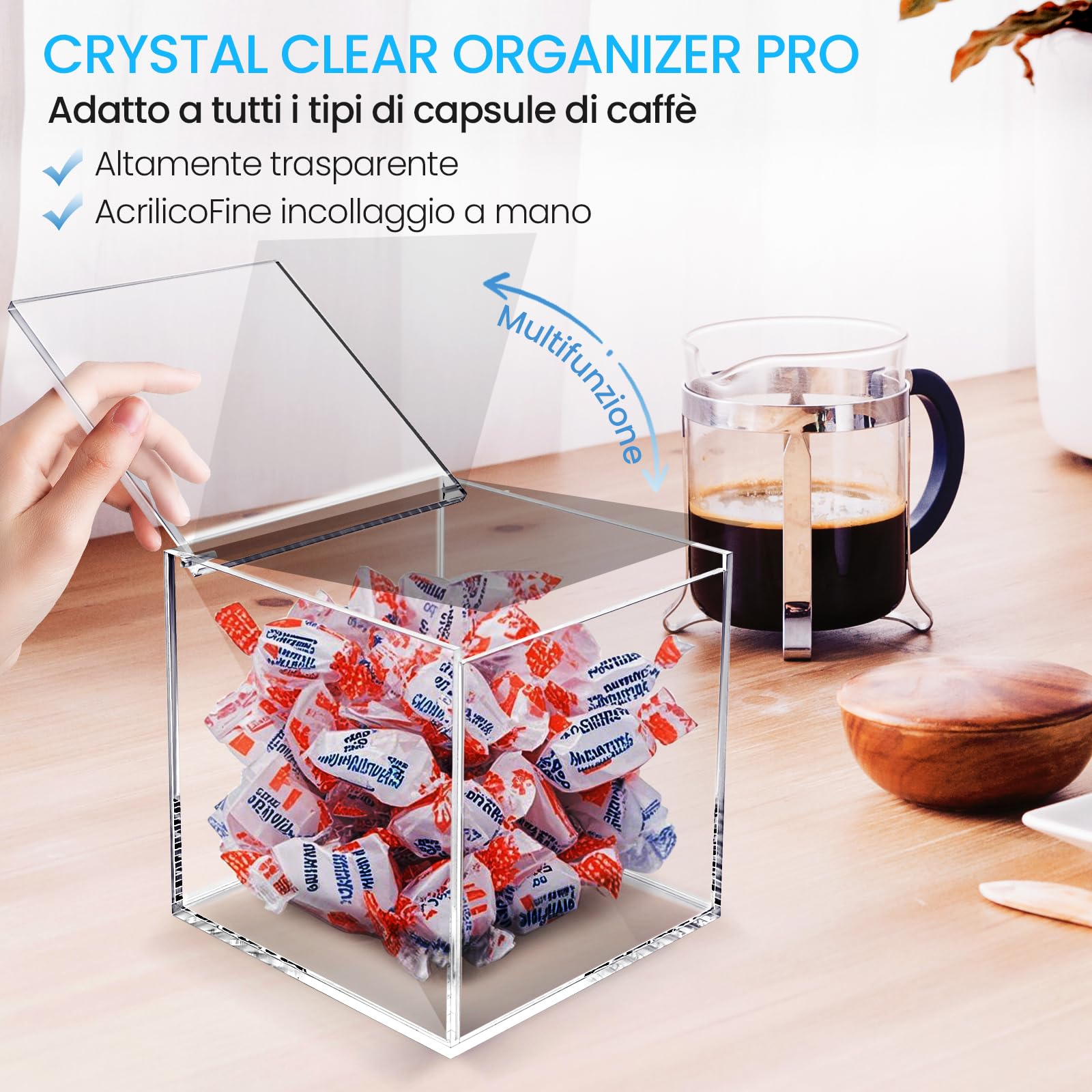 Porta Capsule Caffe Trasparente, Cubo Porta Capsule Caffè In Acrilico, Dispenser Capsule Caffe Per Capsule Nespresso O Dolcegusto, Contenitore Multifunzione, 13 x 13 x 13 cm