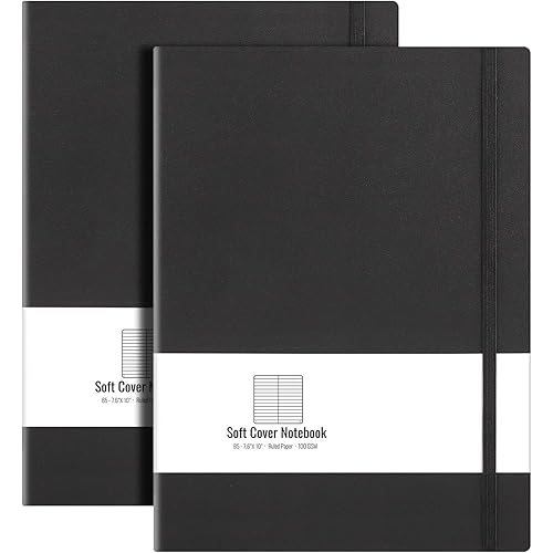 AHGXG B5 College Ruled Notebook Softcover Journals(2-Pack) Large Composition Notebook 7.6 x 10 inch with Thick 100gsm Lined Paper, Total 408 Numbered Pages, Black Black