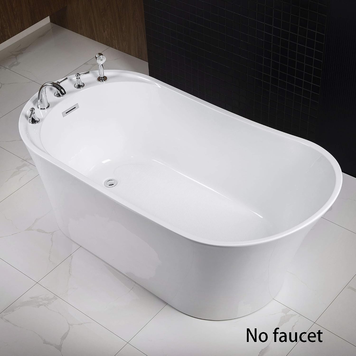 WOODBRIDGE 59" Acrylic Freestanding Bathtub Contemporary Soaking Tub with Chrome Overflow and Drain BTA0083-C,White