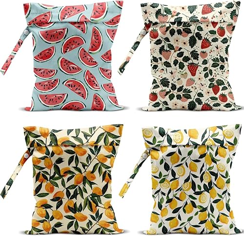 Miniatura 11 de Paquete de 4 bolsas húmedas de frutas, impermeables, lavables, reutilizables, para traje de baño, ropa sucia, pañales, viajes, playa, piscina, yoga,