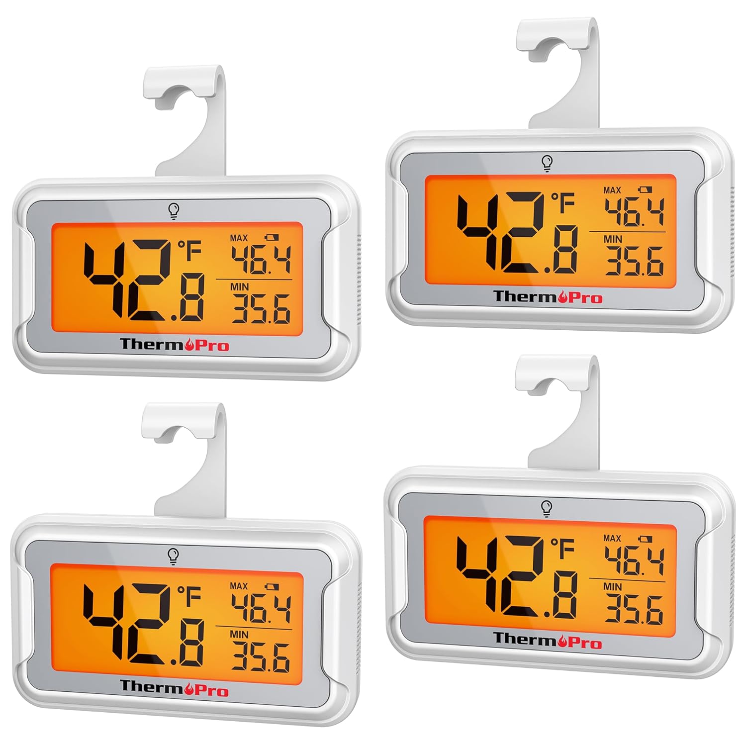 ThermoPro Refrigerator Thermometer with Large Backlit LCD Display, Waterproof Freezer Fridge Thermometer 2 Pack with Max/Min Record, Easy Battery Replacement, Magnetic & Stand Options for Room, Cooler