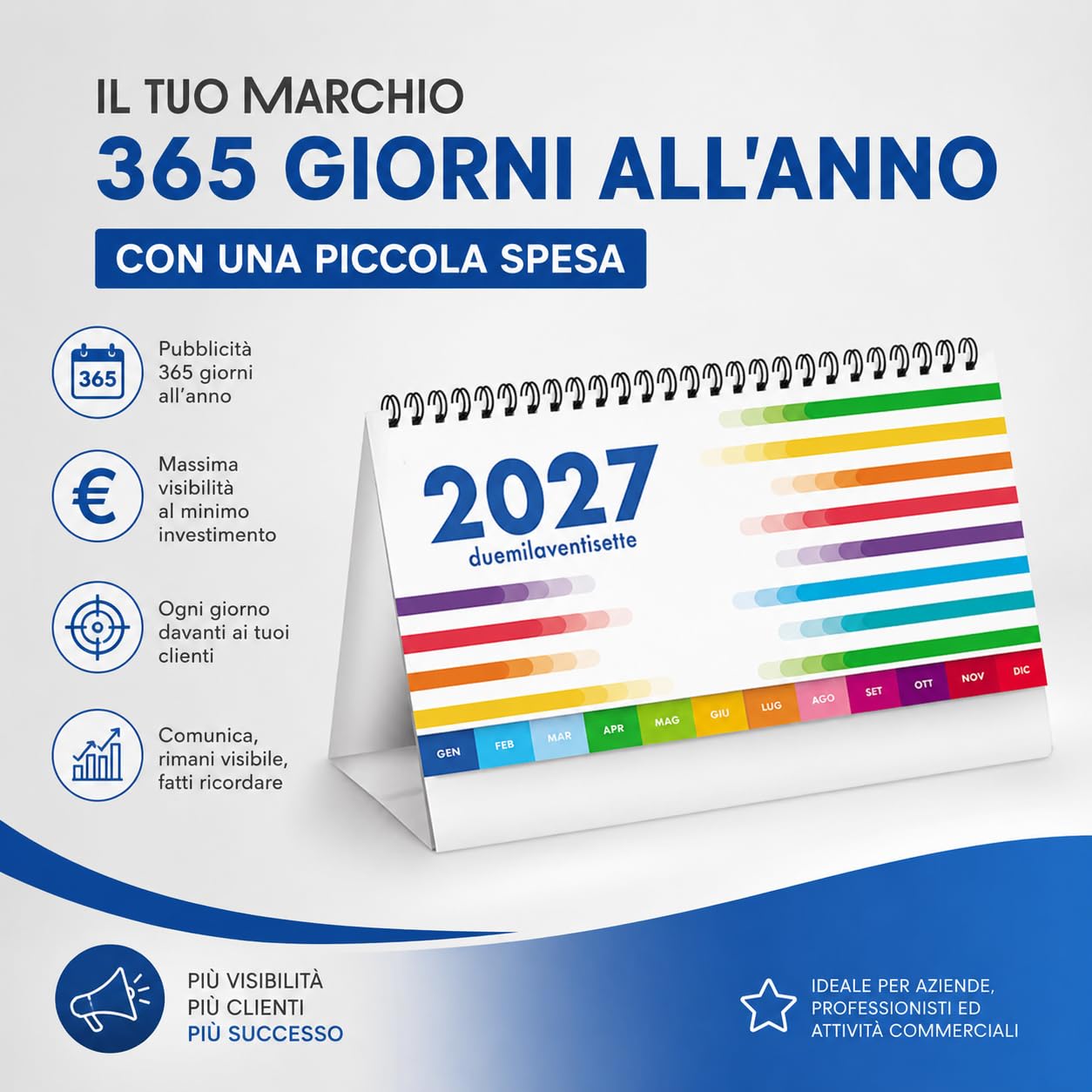 Calendari Personalizzati 2027 da Tavolo Classici Stock da 100 Pezzi Spiralati Illustrati per Gadget Pubblicitari di Fine Anno e come Omaggio per i Clienti o Regali Aziendali PA744
