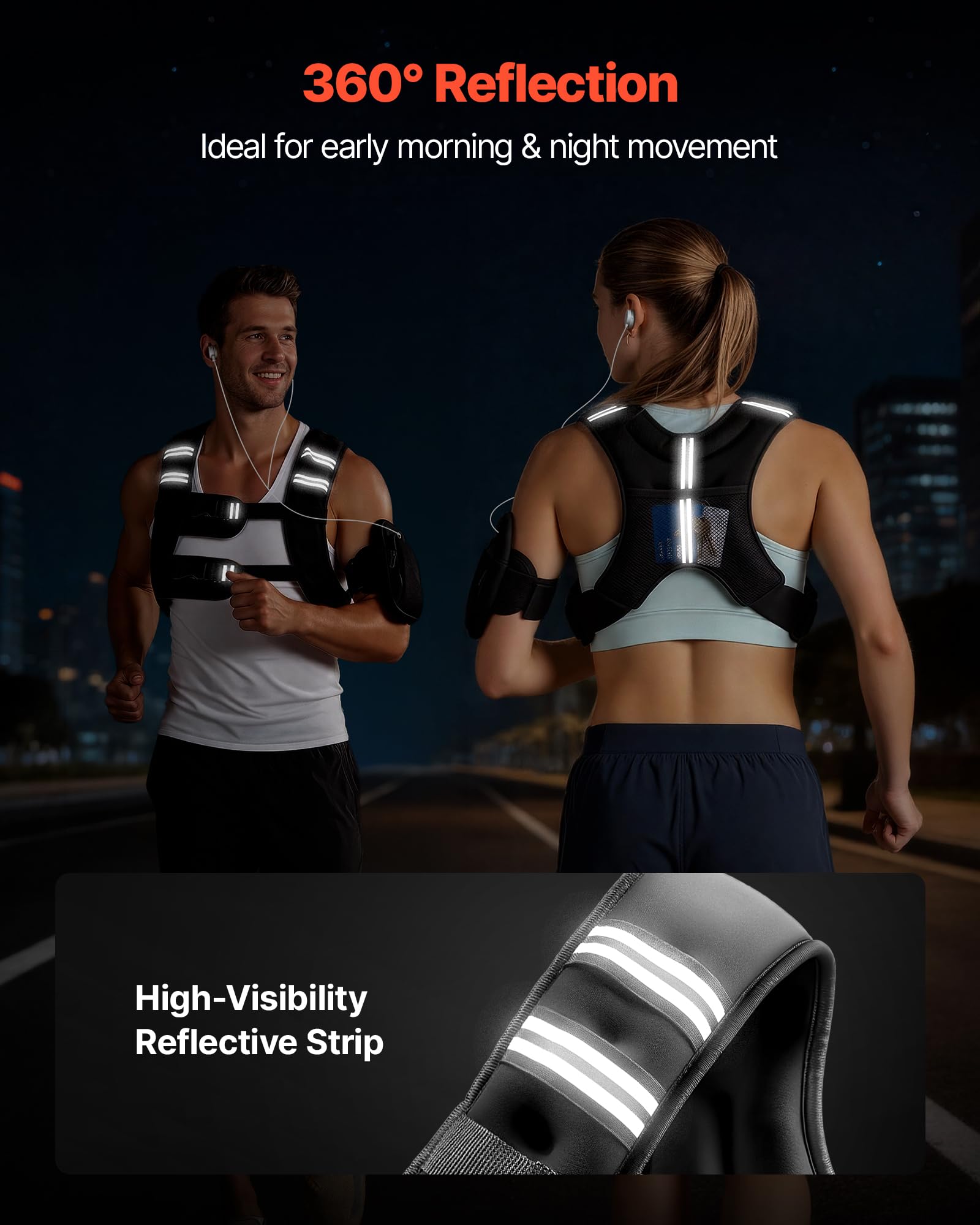 VEVOR Gilet lesté, 13,8 kg, veste de poids à boucle réglable pour homme et femme avec bande réfléchissante, équipement d'entraînement pour musculation, course, jogging, fitness et perte de poids, noir