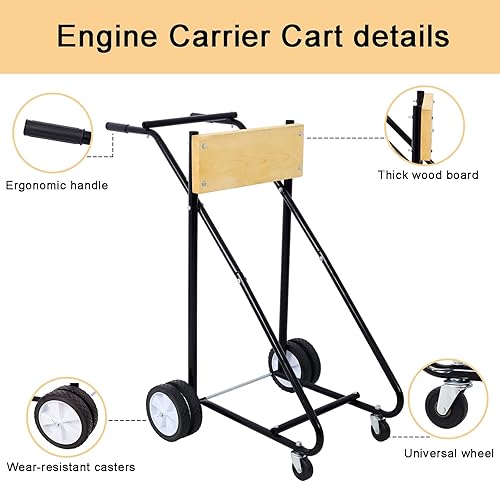 Miniatura 2 de Soporte de motor de barco fuera de borda con ruedas, carrito de motor resistente para almacenamiento, capacidad de peso de 315 libras, soporte de