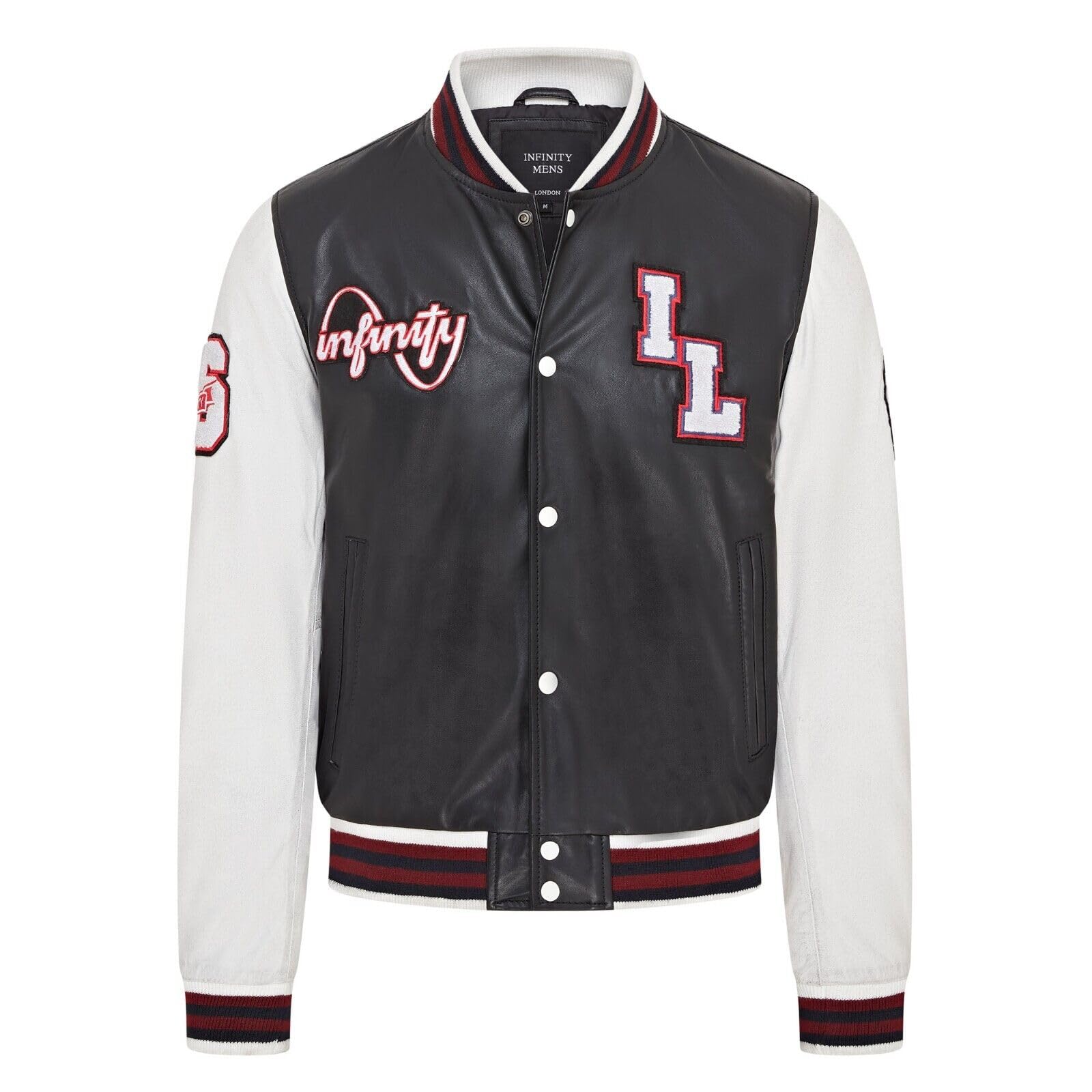 Mens Baseball Black White Leather Letterman Bomber Jacket