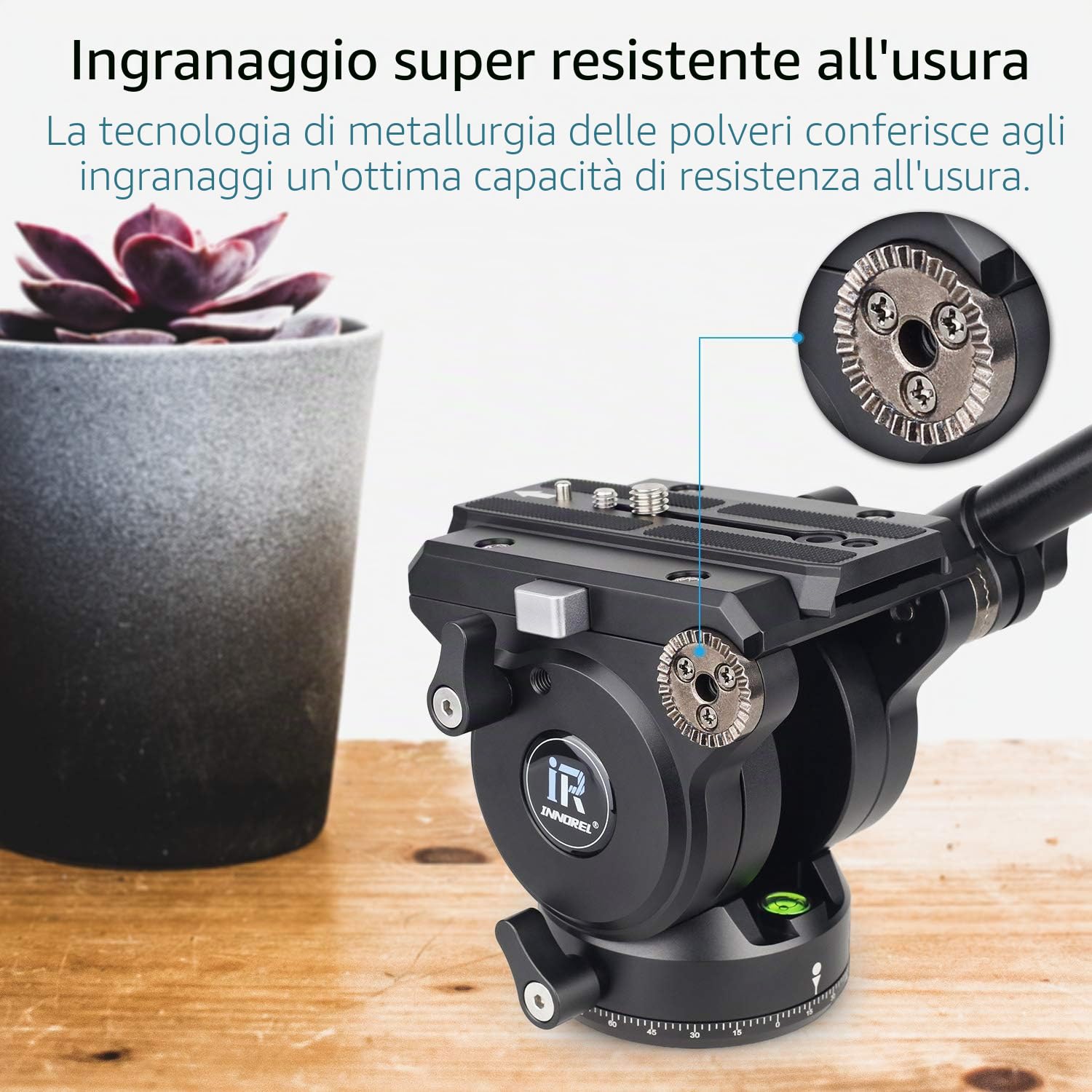 Testa Fluida, Treppiede INNOREL H90 Testa Fluida con Vite di Montaggio da 3/8"e 1/4" per Reflex Digitali Videocamere Registrazioni Riprese, Massima Carico 15kg Lega di Alluminio