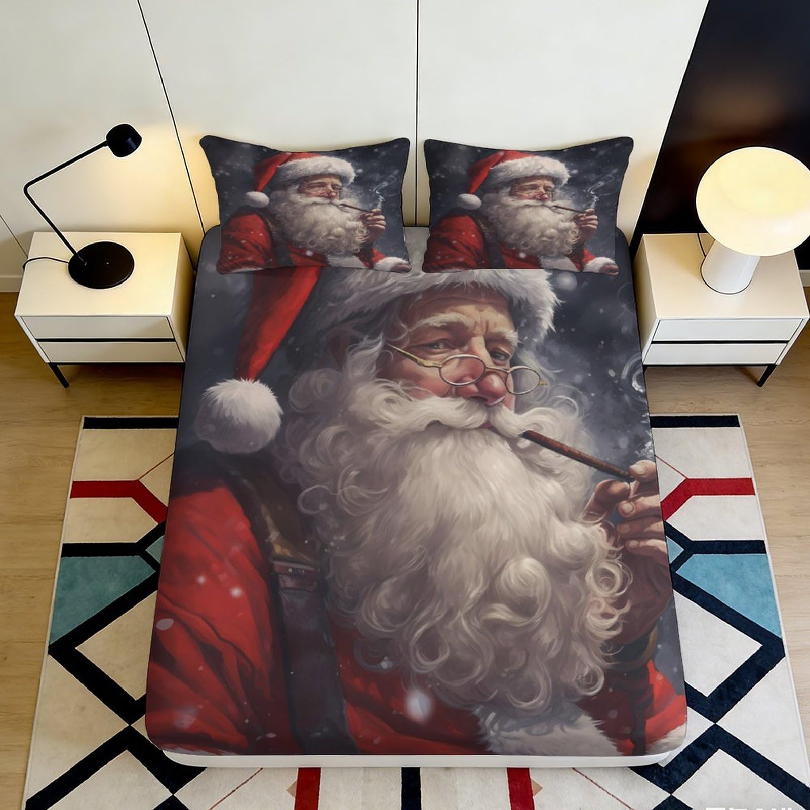 Jqzkxnhpbr Style-8 3D Printed Santa Claus Christmas Fitted Sheet Microfiber Soft Festive Bed Cover For Bedroom Dorm Holiday Decor 90X200x25cm