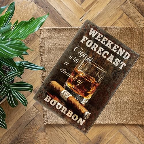 Miniatura 7 de WEBEEDY Letrero de metal de barra con diseño de bourbon y cigarros, estilo vintage, para hombre, cueva exterior, aspecto retro, para club, pub,