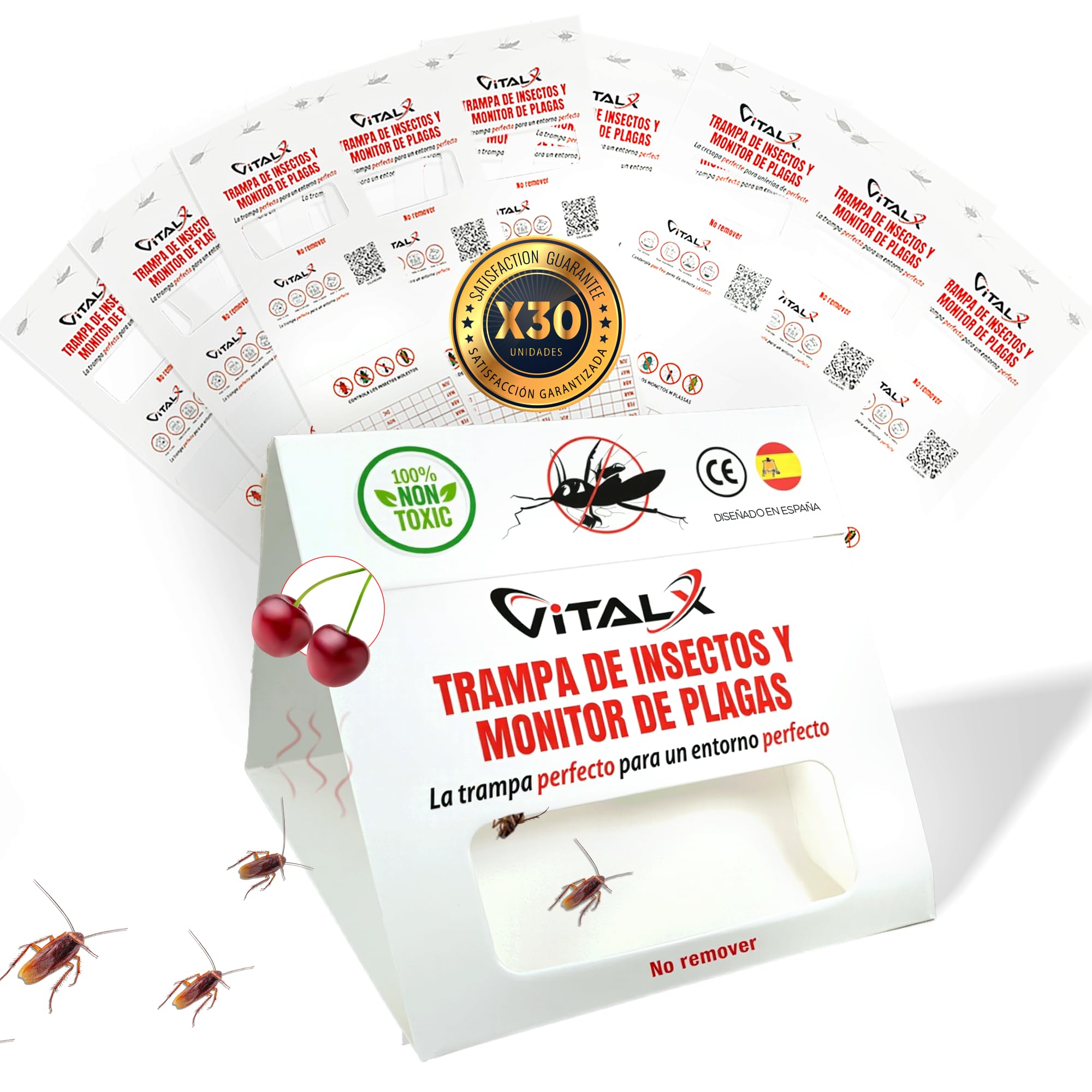 VITALX® Pack 30 TRAMPAS CUCARACHAS + Manual | Trampa ULTRADHESIVA Cucarachas | Anti Cucarachas | Trampas Insectos | Trampas Ratones | Trampa Insectos Profesional | TRAMPAS CUCARACHAS