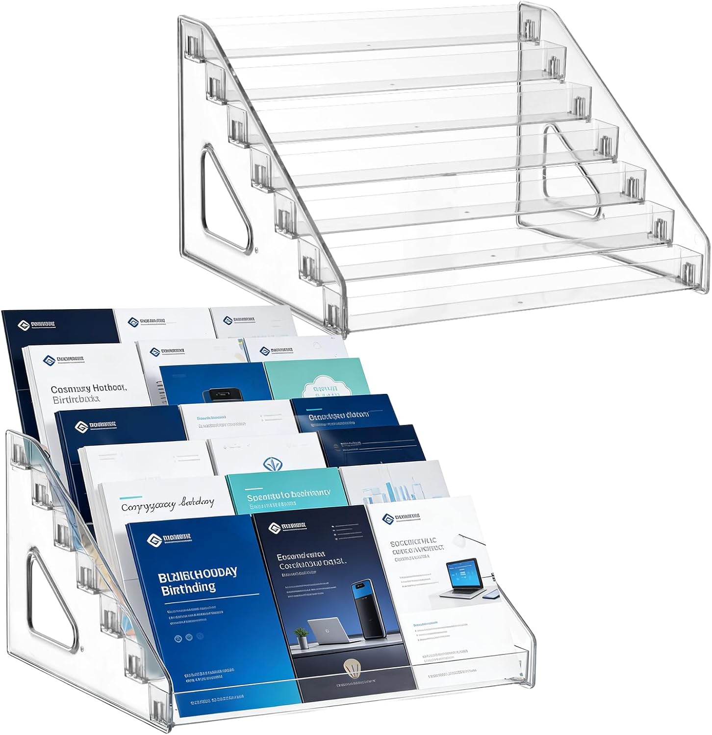 YEXEXINM 7 Tier Brochure Holder 12 x 7 inch Clear Acrylic Pamphlet Holder Display Stand Organizer Plastic Flyer Literature Magazine Booklets Menu Journals Rack for Home Office Exhibition, Pack of 2