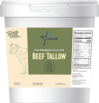 Stellar - Beef Tallow - 100% Grass-Fed & Finished - Good for Cooking, Baking and Frying - Food Grade - 2 LBS