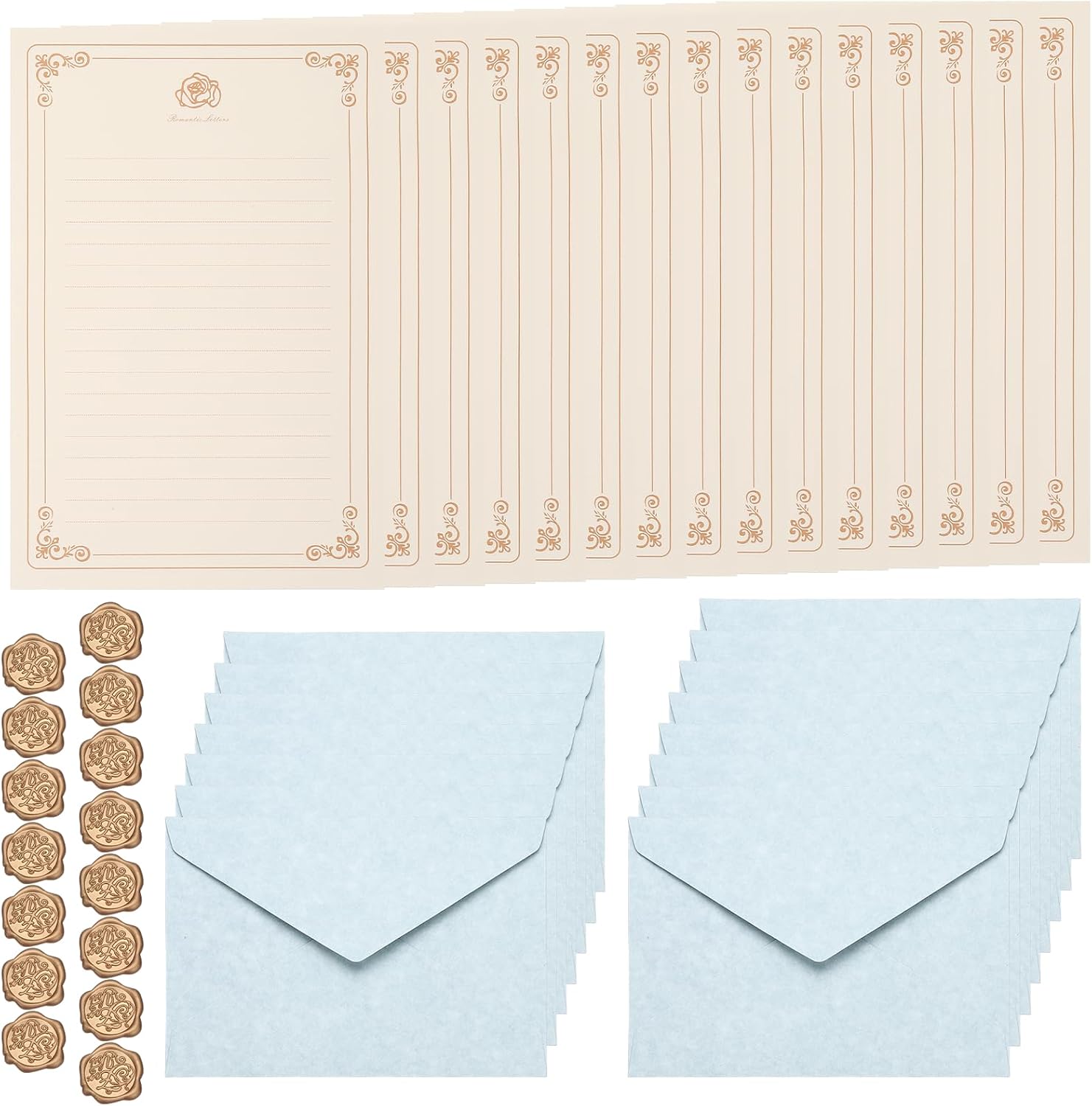 PATIKIL 15 Pack Stationery Paper and Envelopes Set, Stationary Set, Blue