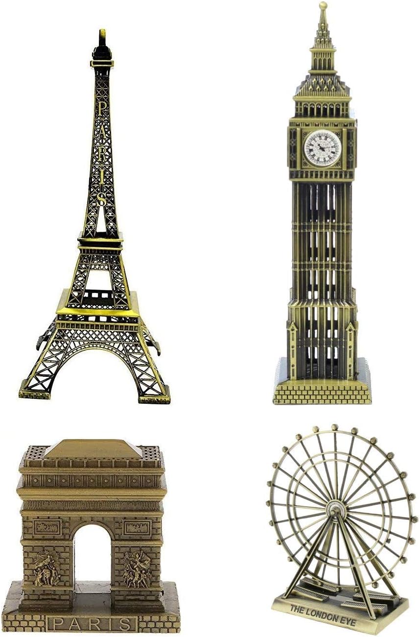 Lilone Metal Showpiece Combo Paris Eiffel Tower | Big Ben Tower | Paris Gate | London Eye for Home Decoration Items | Birthday