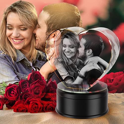 Miniatura 6 de Corazón de cristal con foto 3D personalizada, imagen holográfica de regalo personalizado, foto artística grabada con láser con soporte LED,