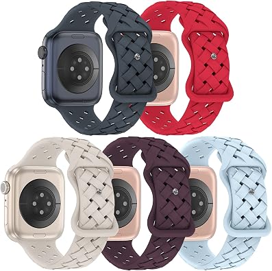 5 Pack Soft Silicone Bands Compatible with Apple Watch Band 38mm 40mm 41mm 42mm 44mm 45mm 46mm 49mm, Sport Strap Breathable Wristbands for iWatch Ultra/2 Series 10 9 SE 8 7 6 5 4 3 2 1
