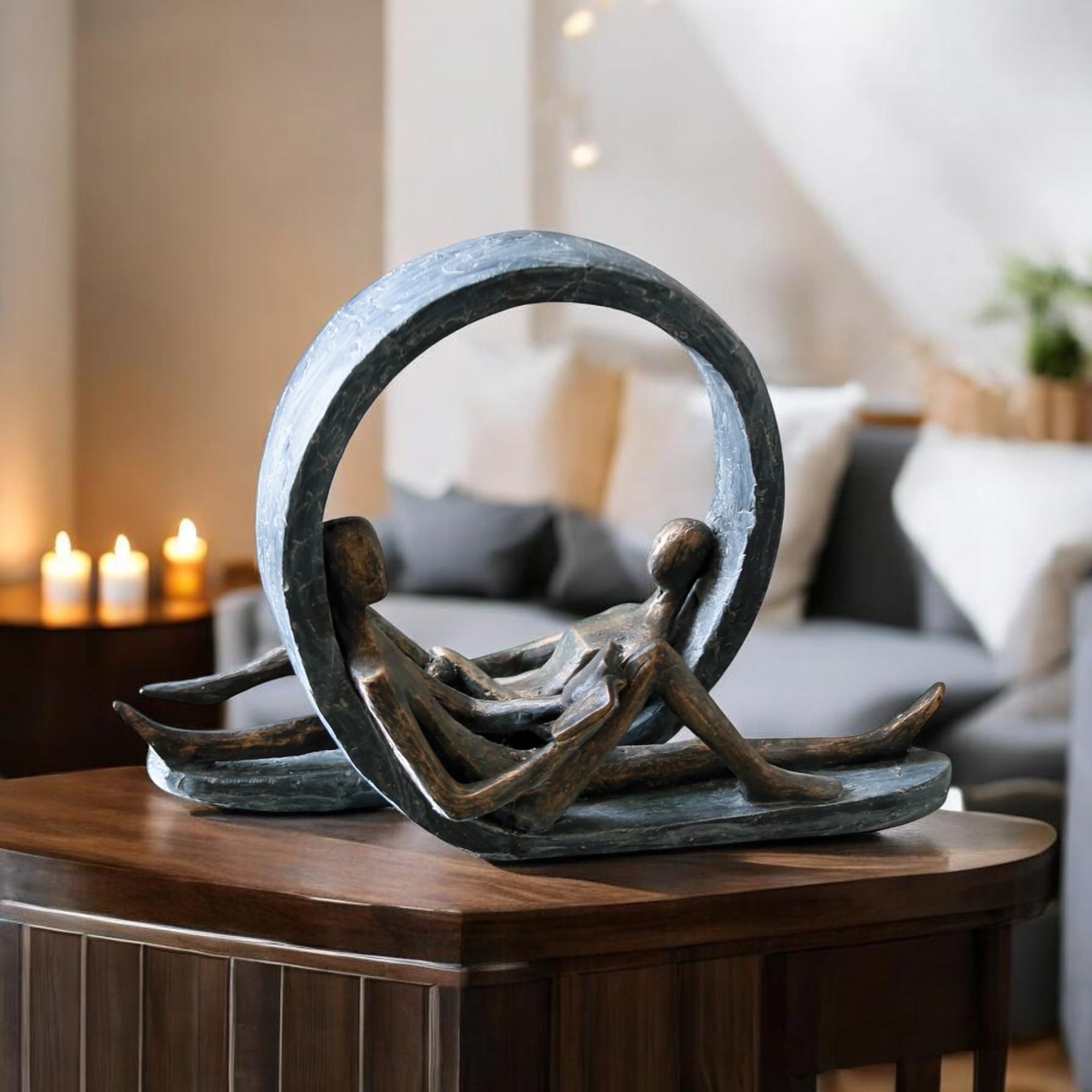 Casablanca Skulptur Auszeit, Deko Figur Bronze, Grau, Kunstharz Statue Wohnzimmer, Büro Dekoration H. 22 cm x B. 31 cm - Moderne Paarfigur Couple, Liebe Hochzeit