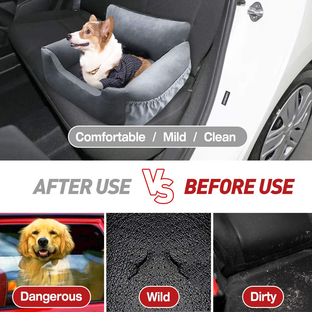 Jodimitty Asiento de coche para perros, asiento perros pequeños y medianos pequeños, seguridad antideslizante incluye cinturón seguridad, trasero delantero (gris)