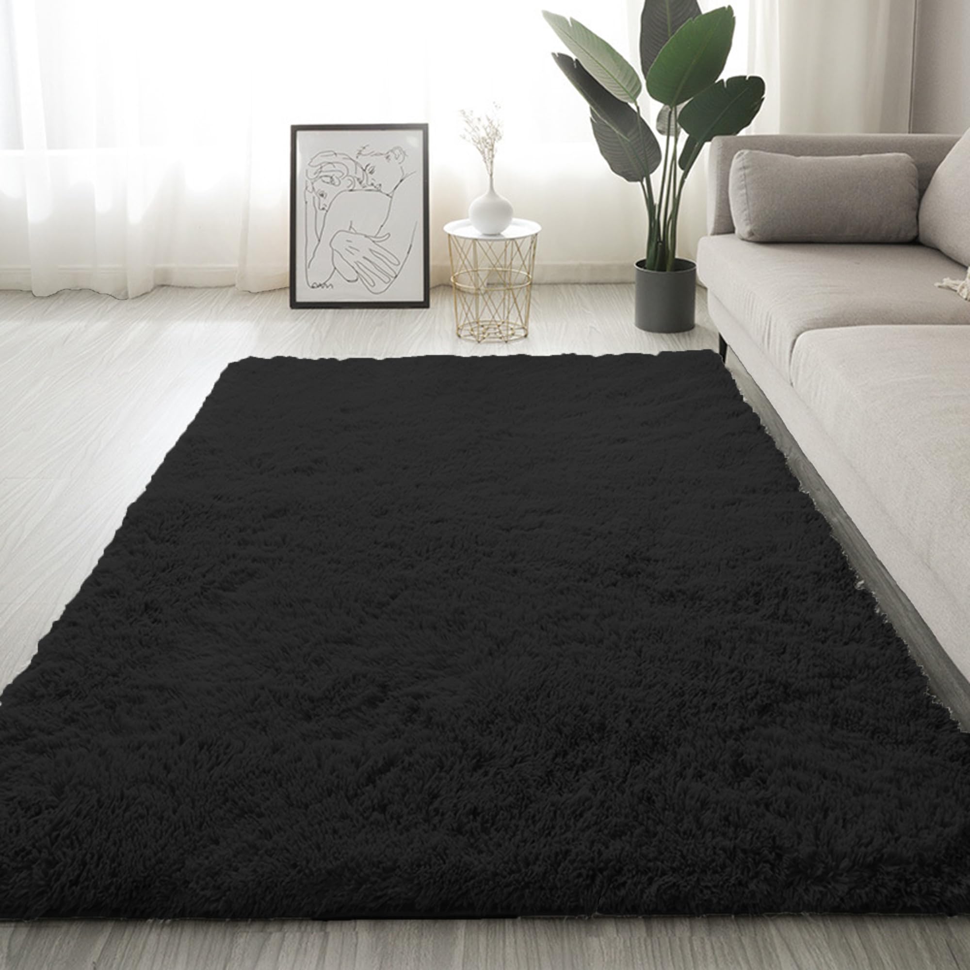 Tapis à poils longs noir 160x230 cm avec dos antidérapant