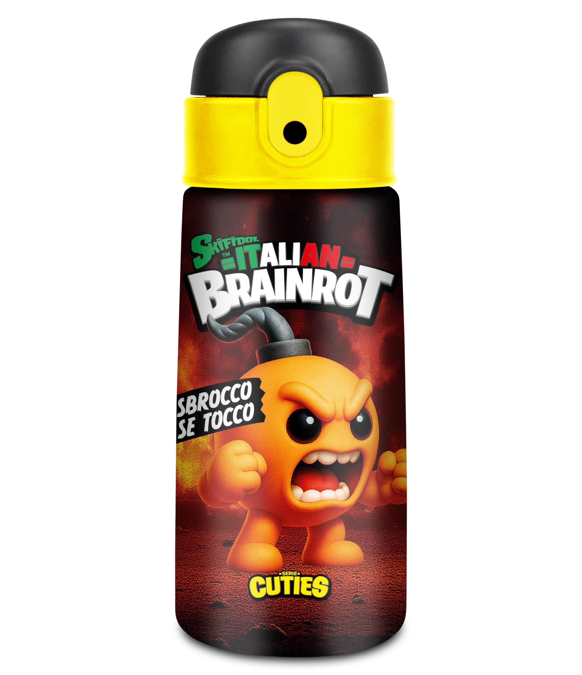 Gourde enfant en acier inoxydable noir de 460 ml avec bandoulière pratique