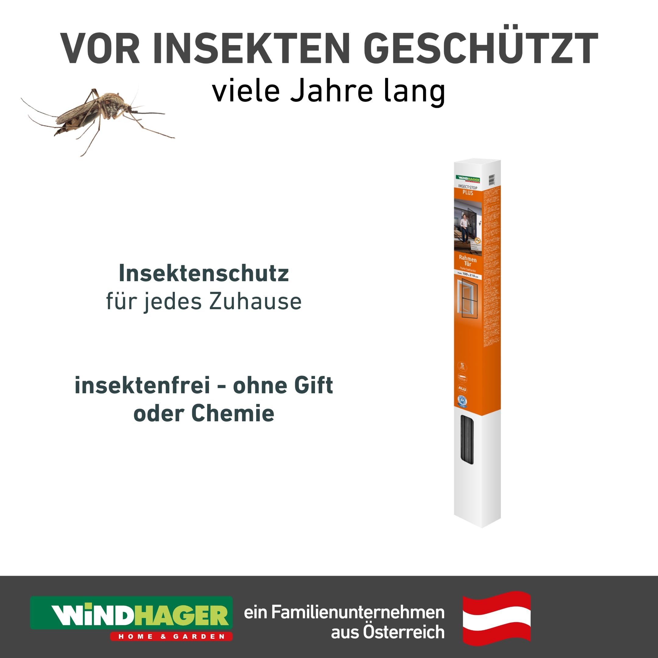 Windhager Insektenschutz Spannrahmen-Tür Plus, Fliegengitter Alurahmen für Türen, individuell kürzbar, 100 x 210 cm, Anthrazit, 04307