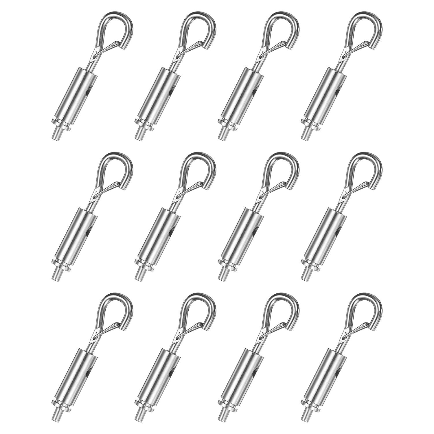 PATIKIL 12 Pcs Portable Hook & Eye Turnbuckle Tension, Steel Wire Rope Hanger Closed Body for 9/128"-5/64" Dia for Cable Guide Wire Rope Light Hanging Suspension Accessories, Silver