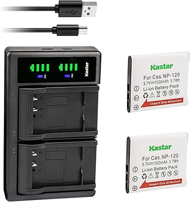Kastar 2-Pack Battery and LTD2 USB Charger Compatible with Casio Exilim EX-S200, Exilim EX-S300, Exilim EX-Z31, Exilim EX-Z680, Exilim EX-Z690, Exilim EX-Z770, Exilim EX-Z780, Exilim EX-Z790 Cameras