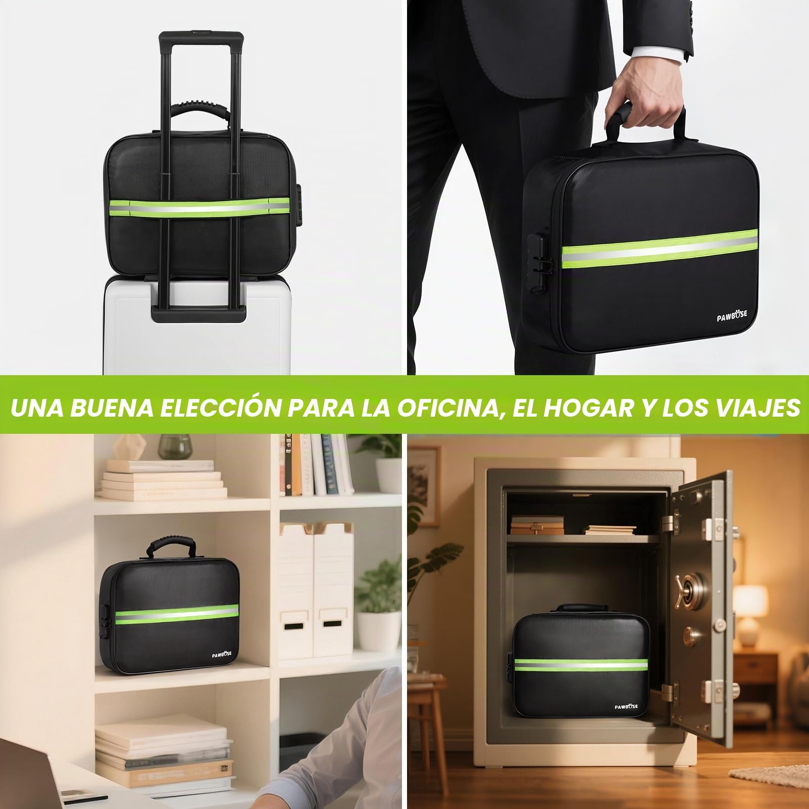 PAWBOSE Caja Fuerte Ignífuga con Cerradura, Bolsa para Documentos Ignífuga, Tarjeta, Certificado Importante con Organizadora de Varias Capas, Bolsa de Documentos para el hogar Oficina Viajes